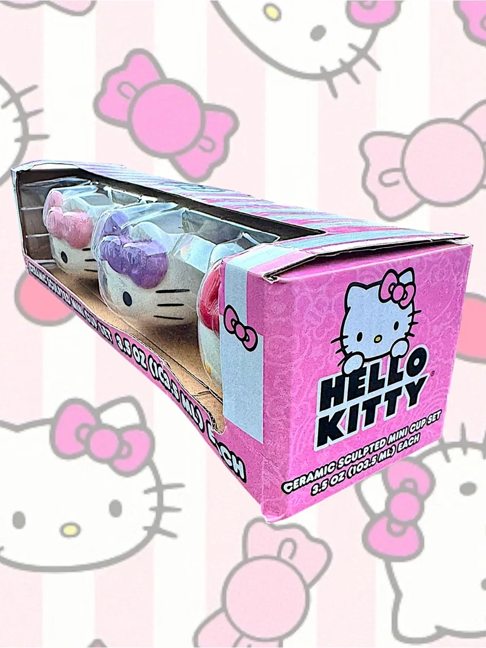 Hello Kitty Ceramic Sculpted Mini Cup Set 3 Piece 3.5 oz Mug Set Sanrio NIB